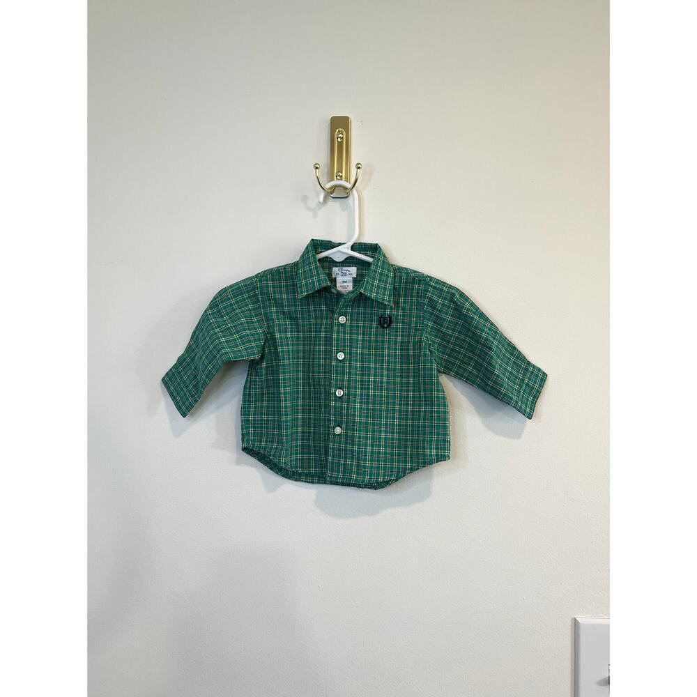 Chaps Baby Boy Green Plaid Button Down Shirt 3M